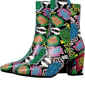 Women's Square Toe Block Heels Chunky High Heeled Side Zipper Ankle Boots